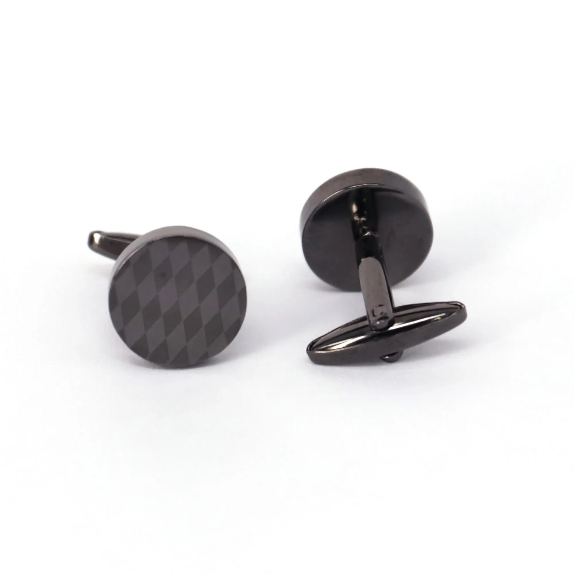 check Flag laser Round Cufflinks in Gunmetal   (Online Exclusive)