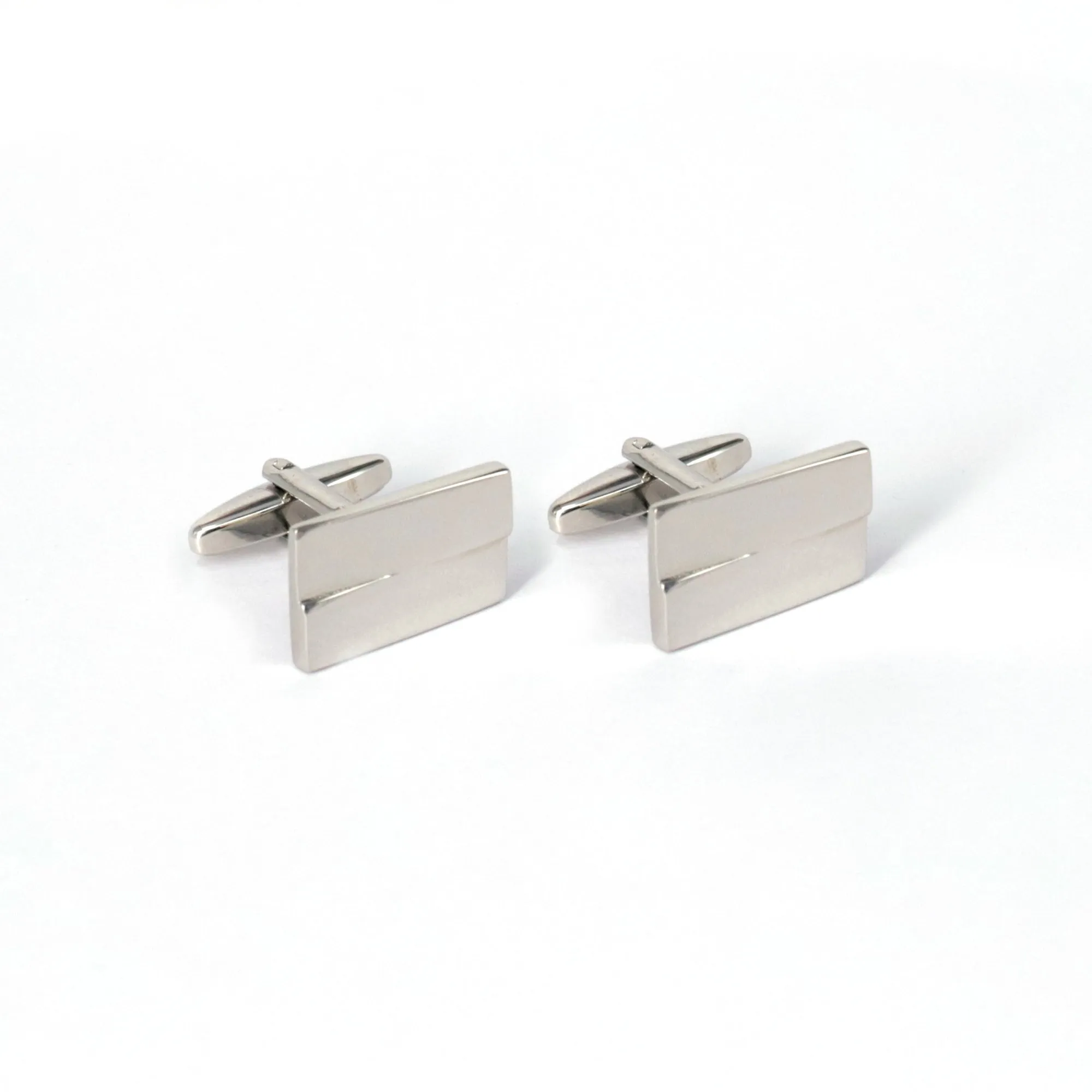 Classic Rectangle Silver Cufflinks with Detailing (Online Exclusive)