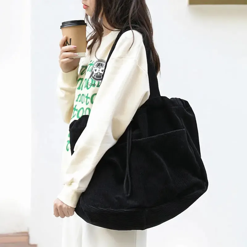 Corduroy Large Capacity Shoulder Bag F4130