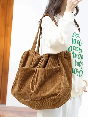 Corduroy Large Capacity Shoulder Bag F4130