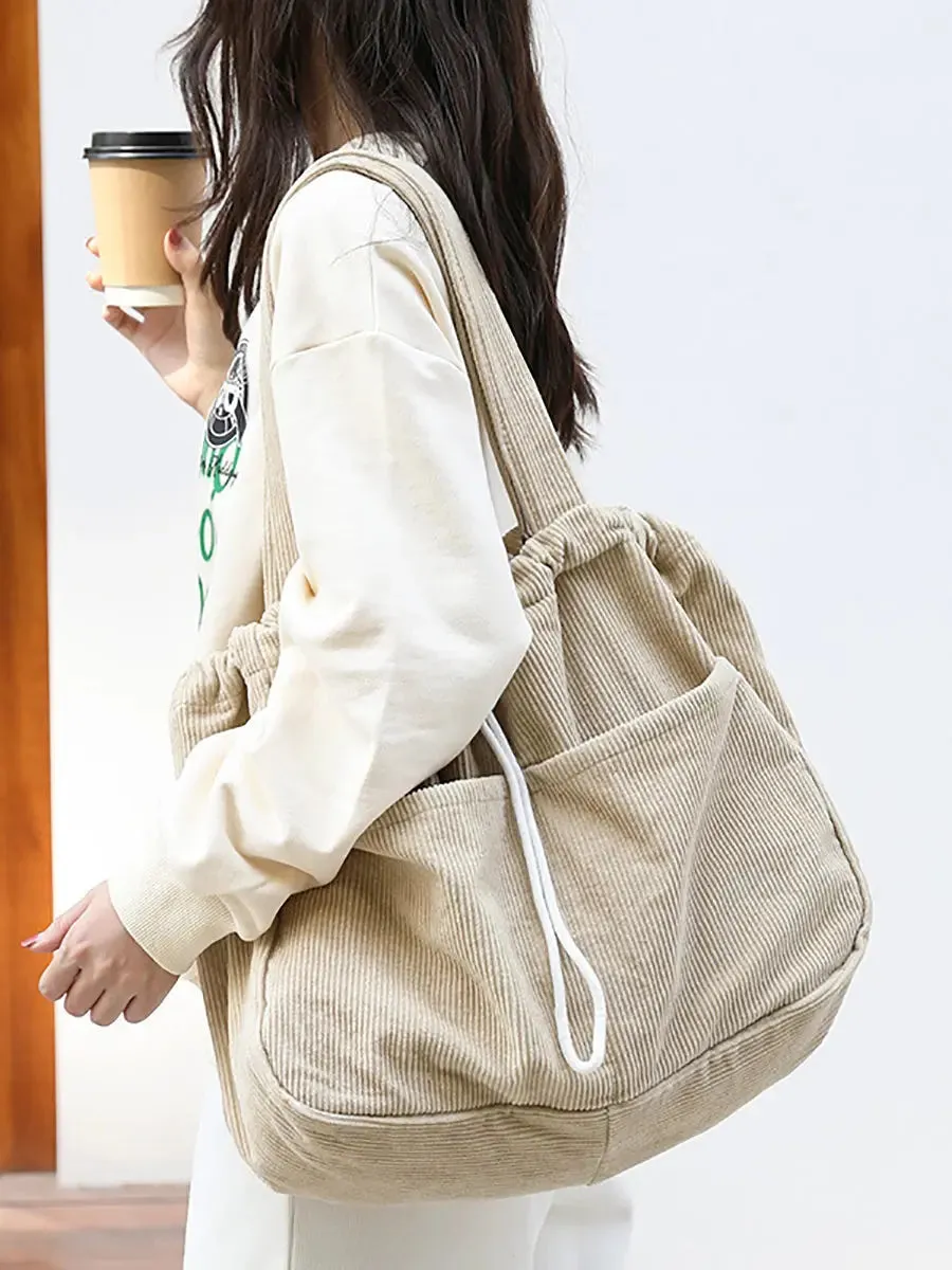 Corduroy Large Capacity Shoulder Bag F4130
