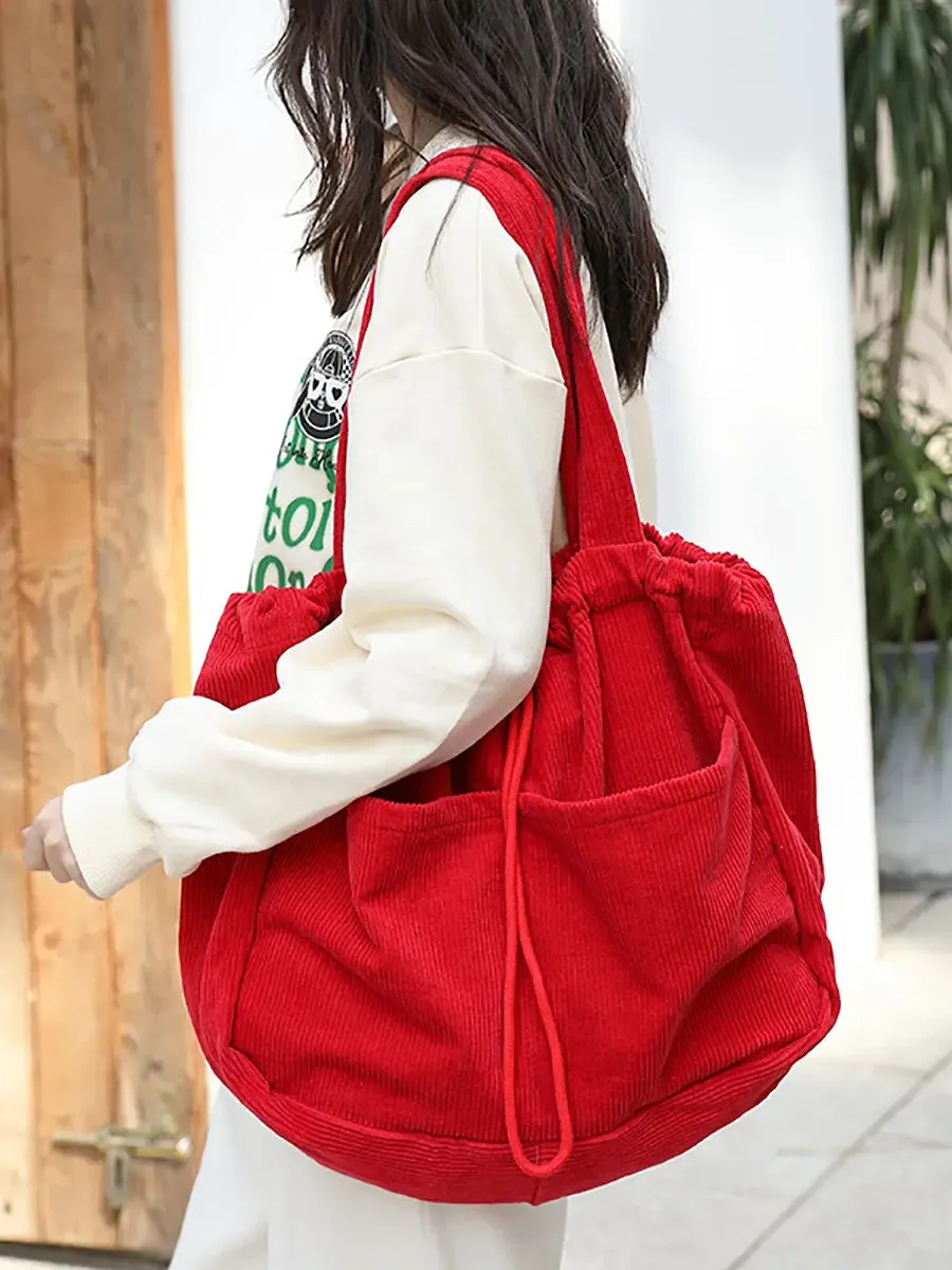 Corduroy Large Capacity Shoulder Bag F4130
