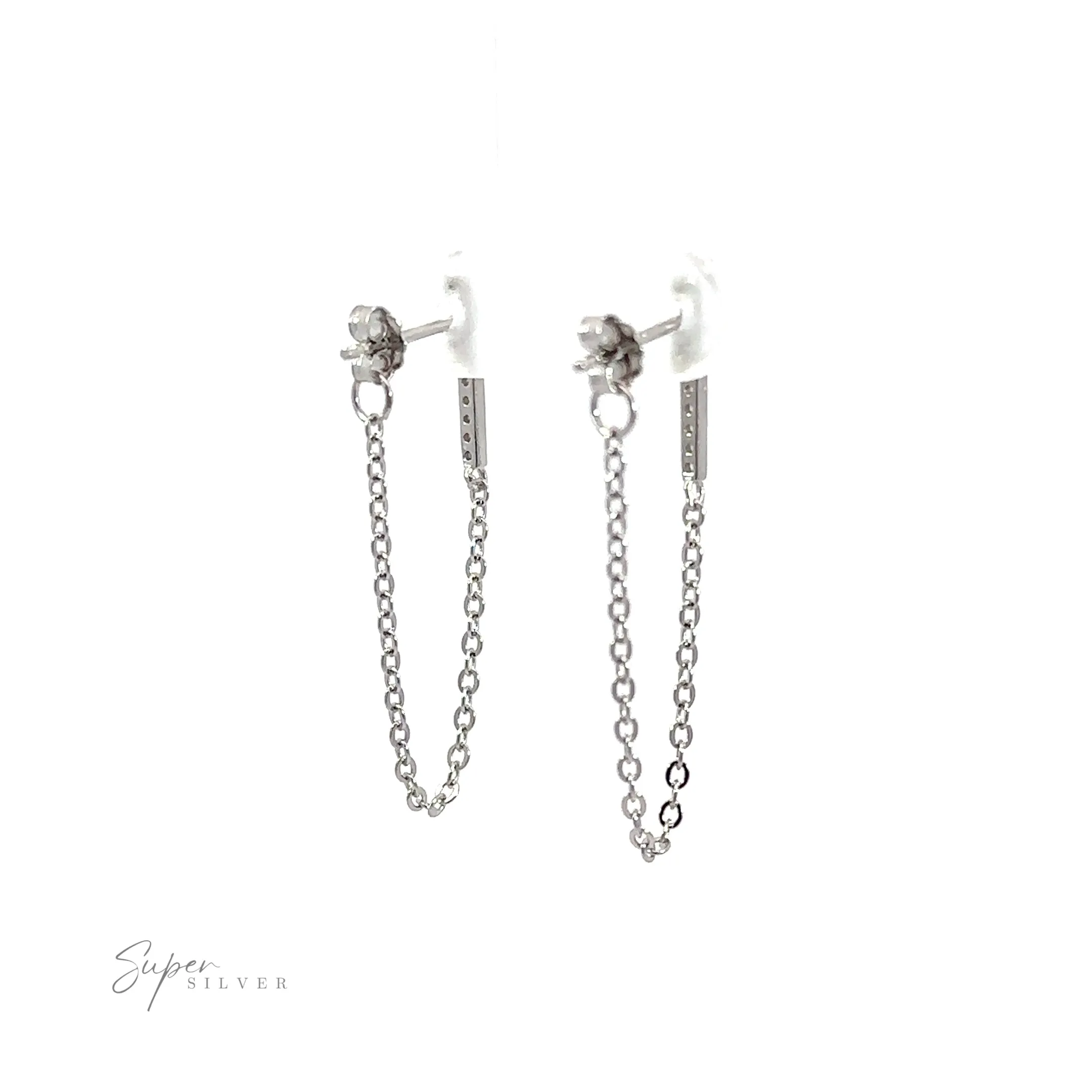 CZ Bar Studs with Chain