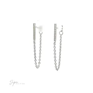 CZ Bar Studs with Chain