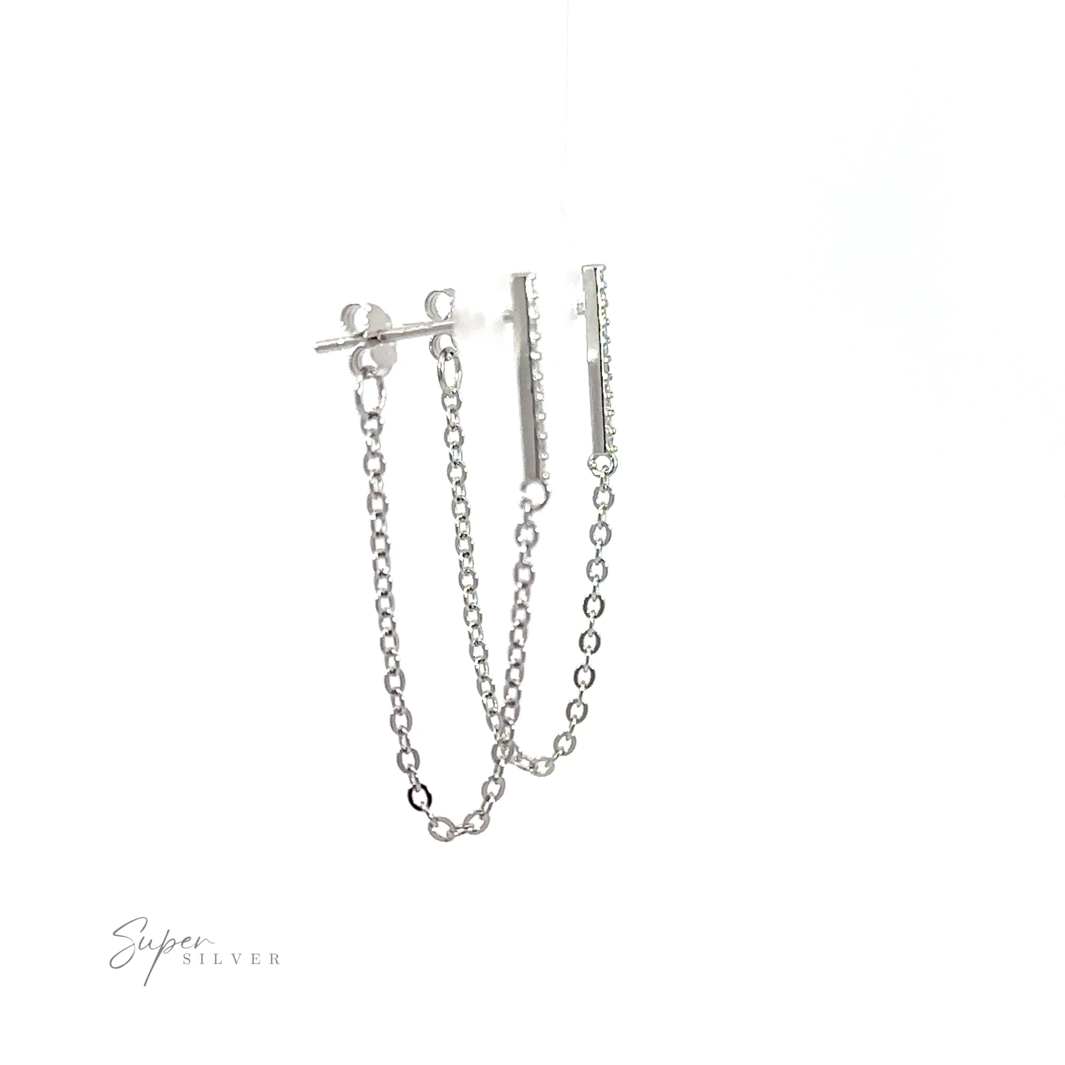 CZ Bar Studs with Chain