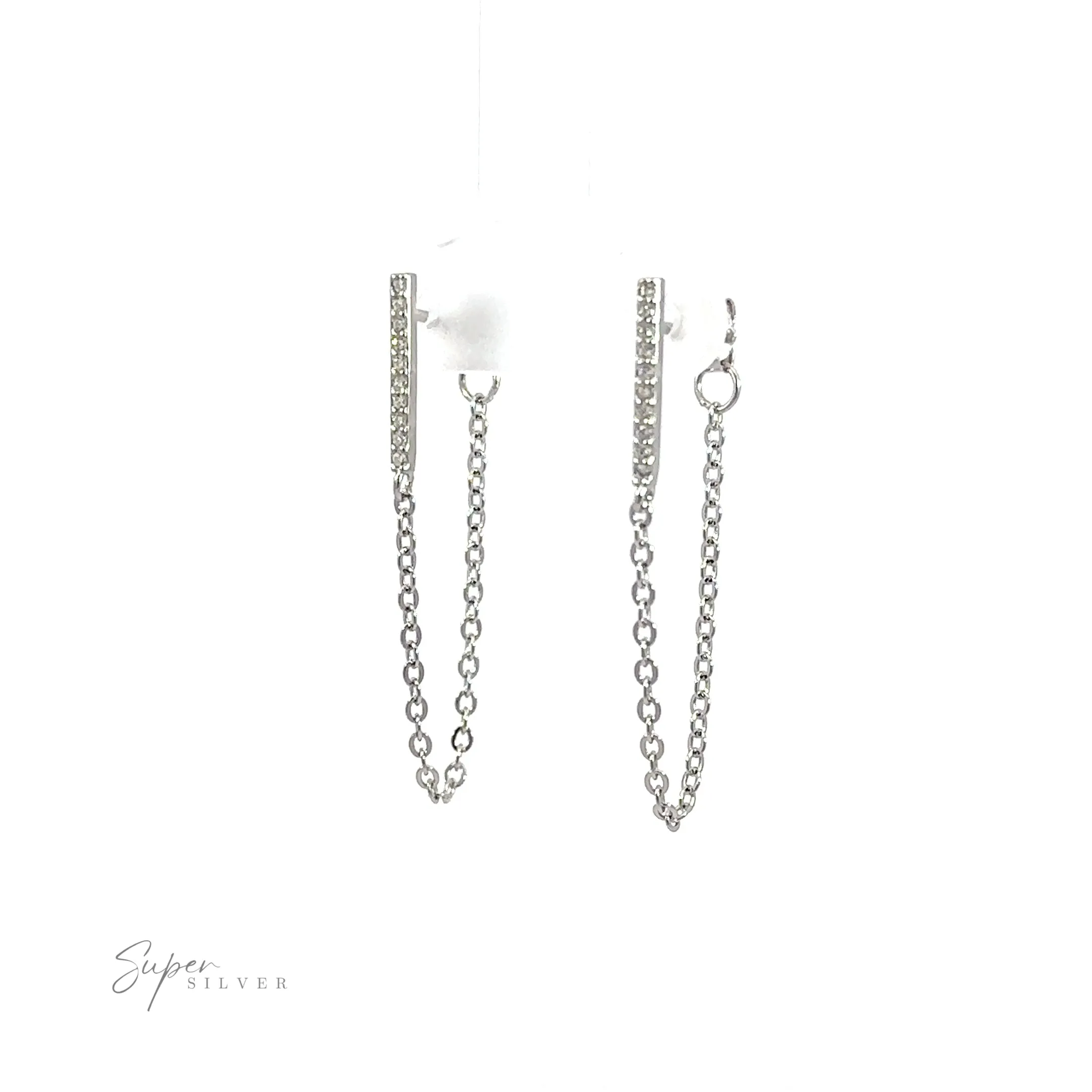 CZ Bar Studs with Chain