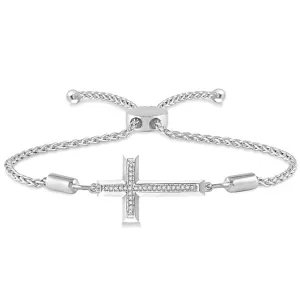 Diamond Cross Adjustable Bracelet in Sterling Silver
