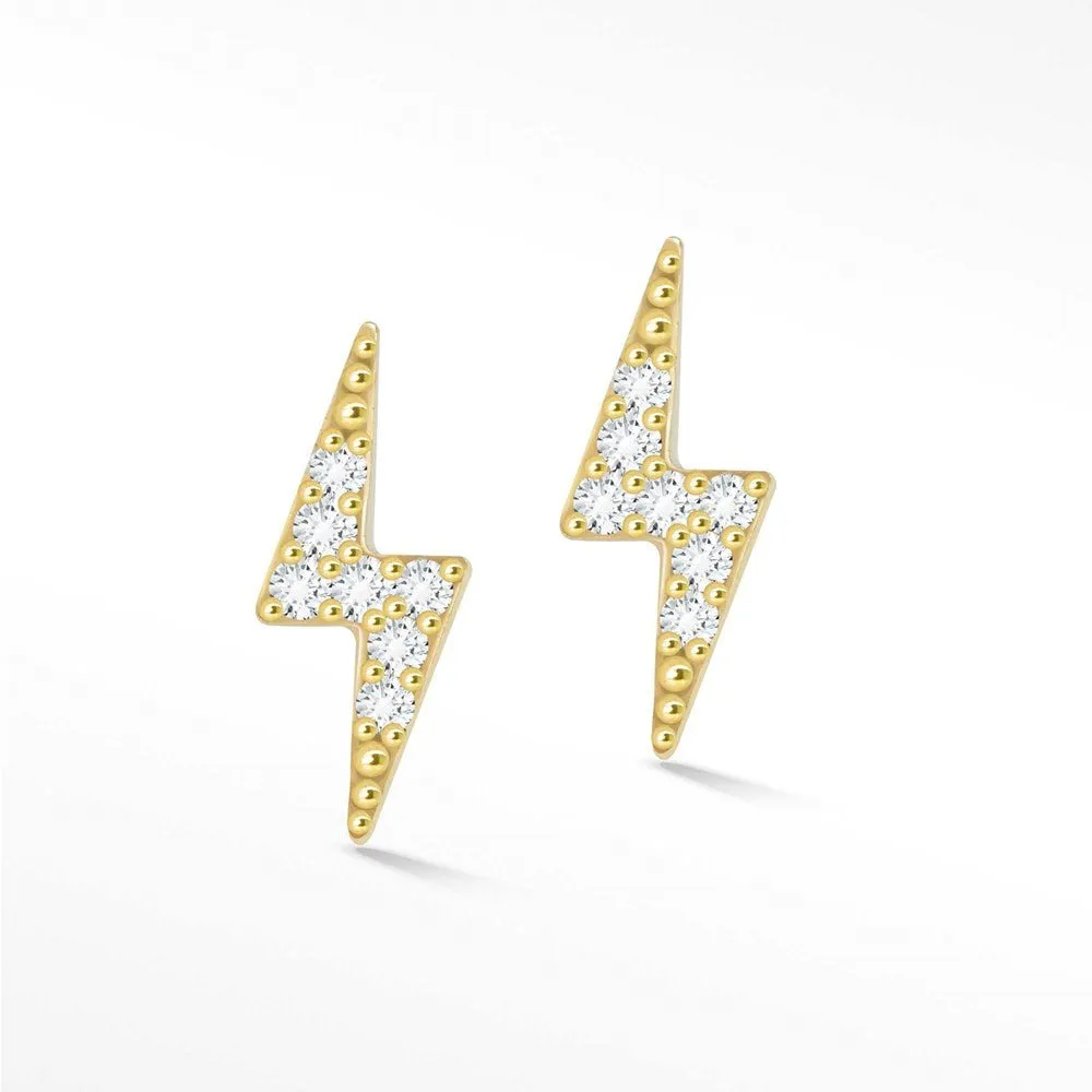Diamond Push Back Earrings Lightning Bolt 14k Yellow