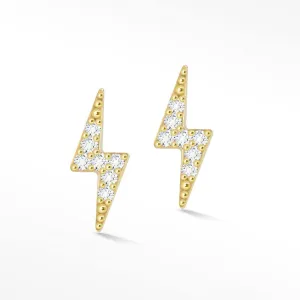 Diamond Push Back Earrings Lightning Bolt 14k Yellow