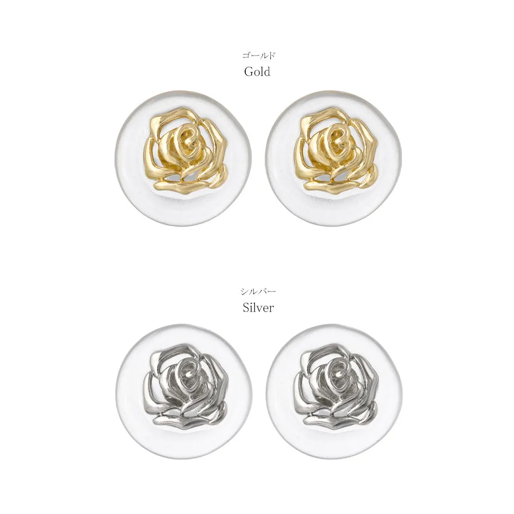 Embedded Rose Circle Resin Earrings