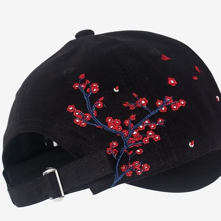 Floral Crane Embroidered Japanese Cap