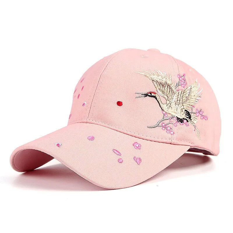 Floral Crane Embroidered Japanese Cap