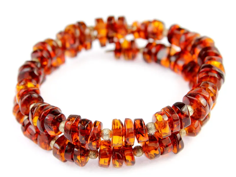 Genuine Baltic Amber Elastic Bracelet Unisex - Polished Disks Beads 6-8 mm - BT0047