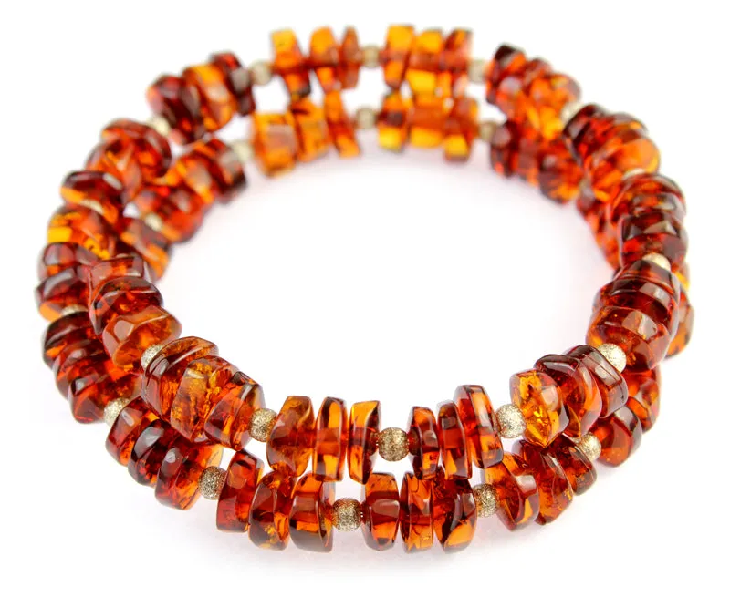 Genuine Baltic Amber Elastic Bracelet Unisex - Polished Disks Beads 6-8 mm - BT0047