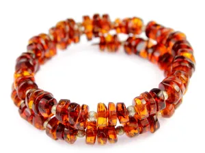 Genuine Baltic Amber Elastic Bracelet Unisex - Polished Disks Beads 6-8 mm - BT0047