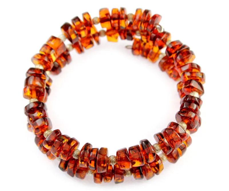 Genuine Baltic Amber Elastic Bracelet Unisex - Polished Disks Beads 6-8 mm - BT0047