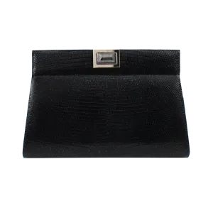 Glitter Lizard Clutch with Silver Hardware