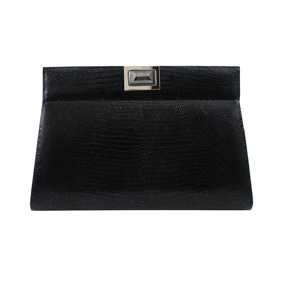 Glitter Lizard Clutch with Silver Hardware