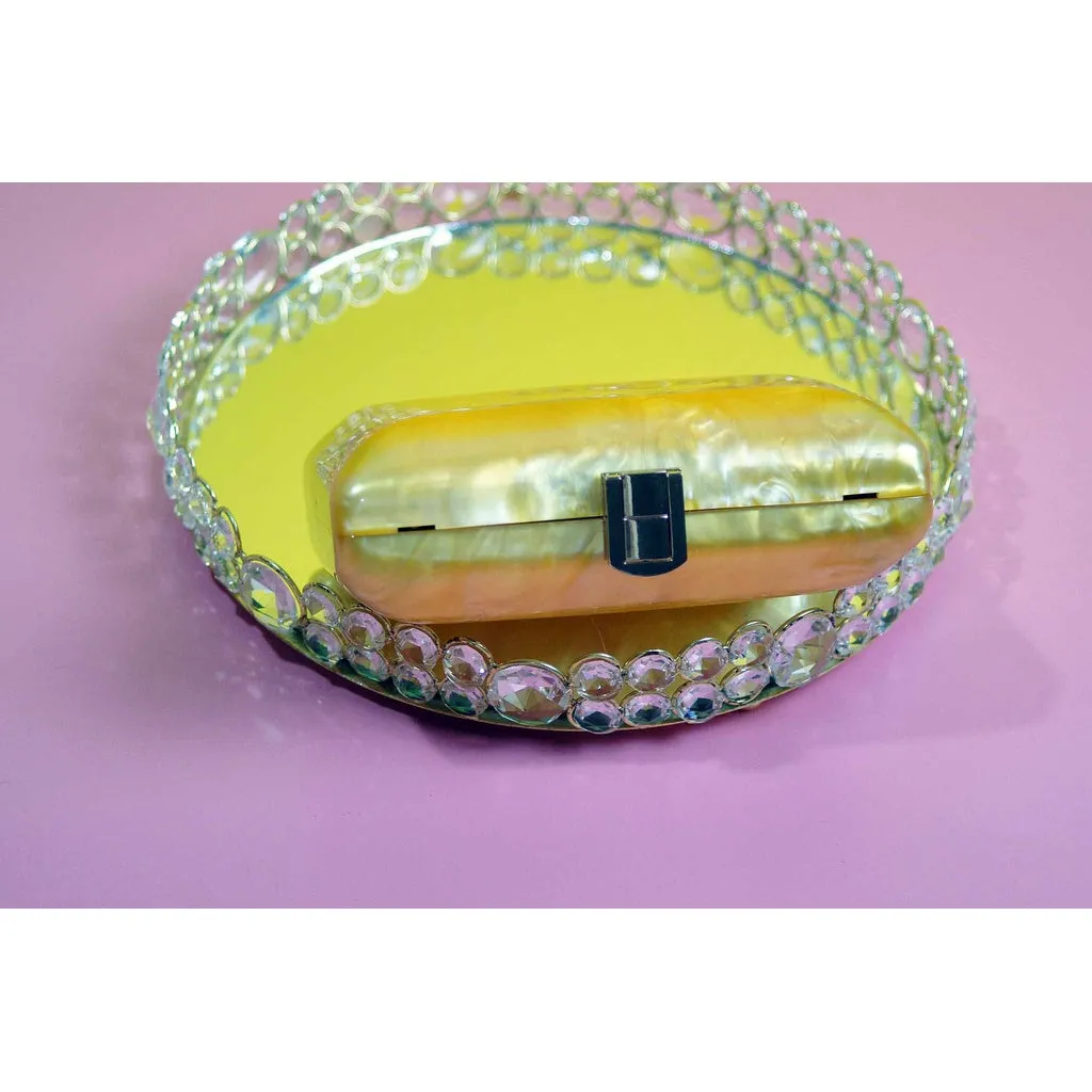 Gold Mother of Pearl 70's Acrylic Box Clutch