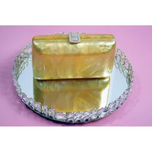Gold Mother of Pearl 70's Acrylic Box Clutch