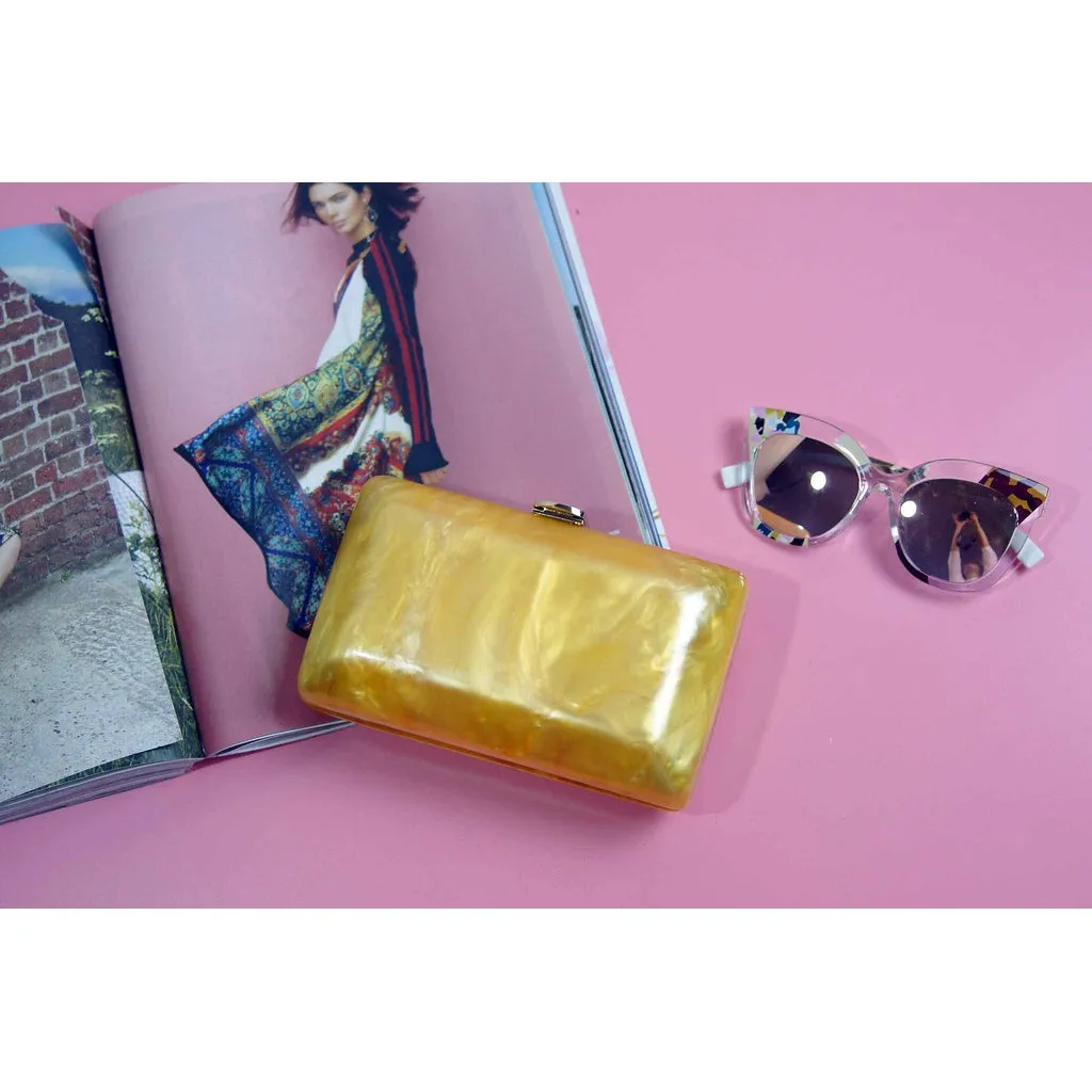 Gold Mother of Pearl 70's Acrylic Box Clutch