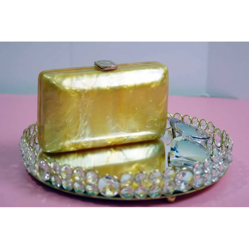 Gold Mother of Pearl 70's Acrylic Box Clutch