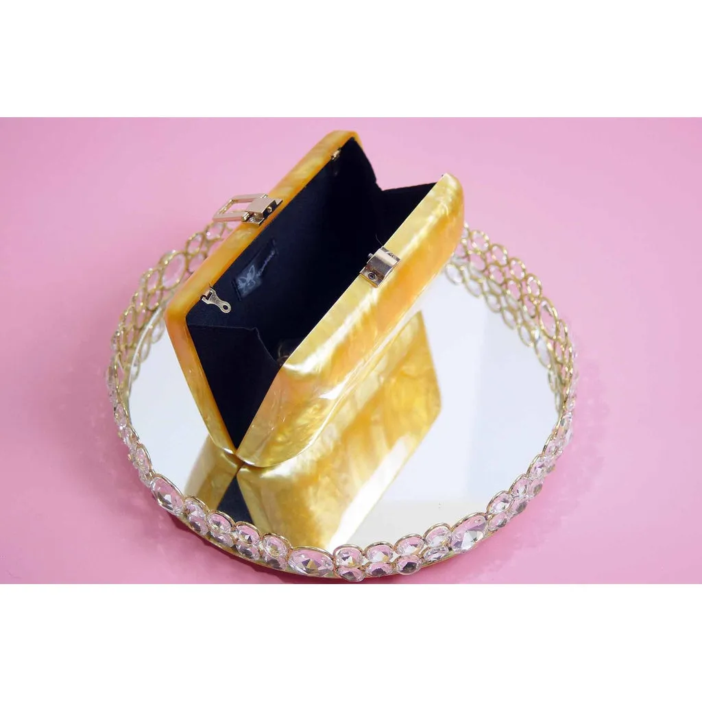 Gold Mother of Pearl 70's Acrylic Box Clutch