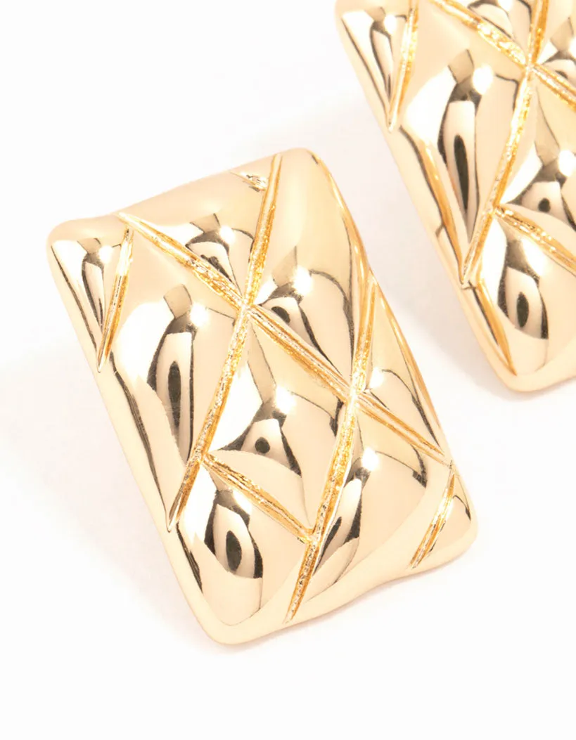 Gold Rectangle Cushion Stud Earrings
