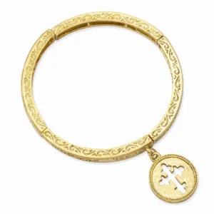 Gold-Tone Blessed Flower Of The Lily Stretch Bangle Bracelet