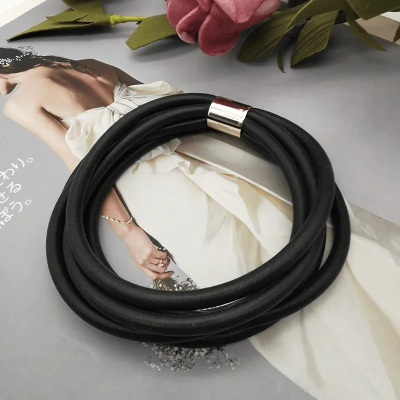 Gothic Black Rubber Bangles For Women / Vintage Female Charm Bracelets