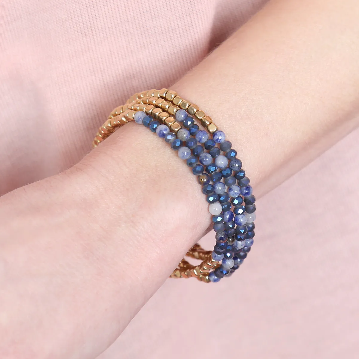 Hdb2274 - Brass, Stone, Glass Four Set Beads Bracelet