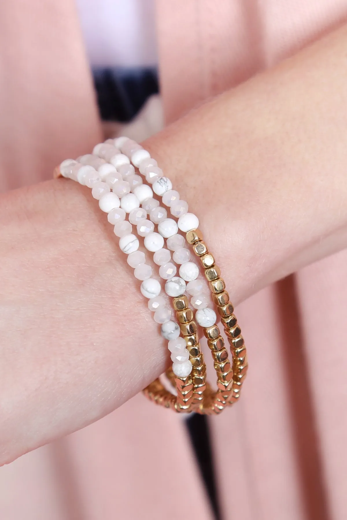 Hdb2274 - Brass, Stone, Glass Four Set Beads Bracelet