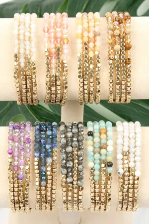 Hdb2274 - Brass, Stone, Glass Four Set Beads Bracelet