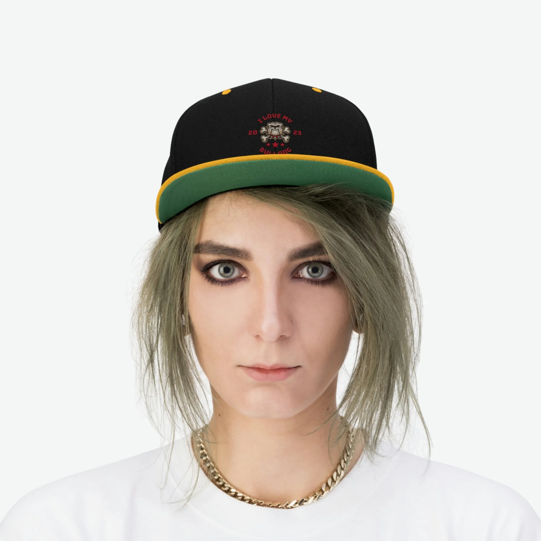 I love my Bulldog Dog POD Unisex Flat Bill Hat