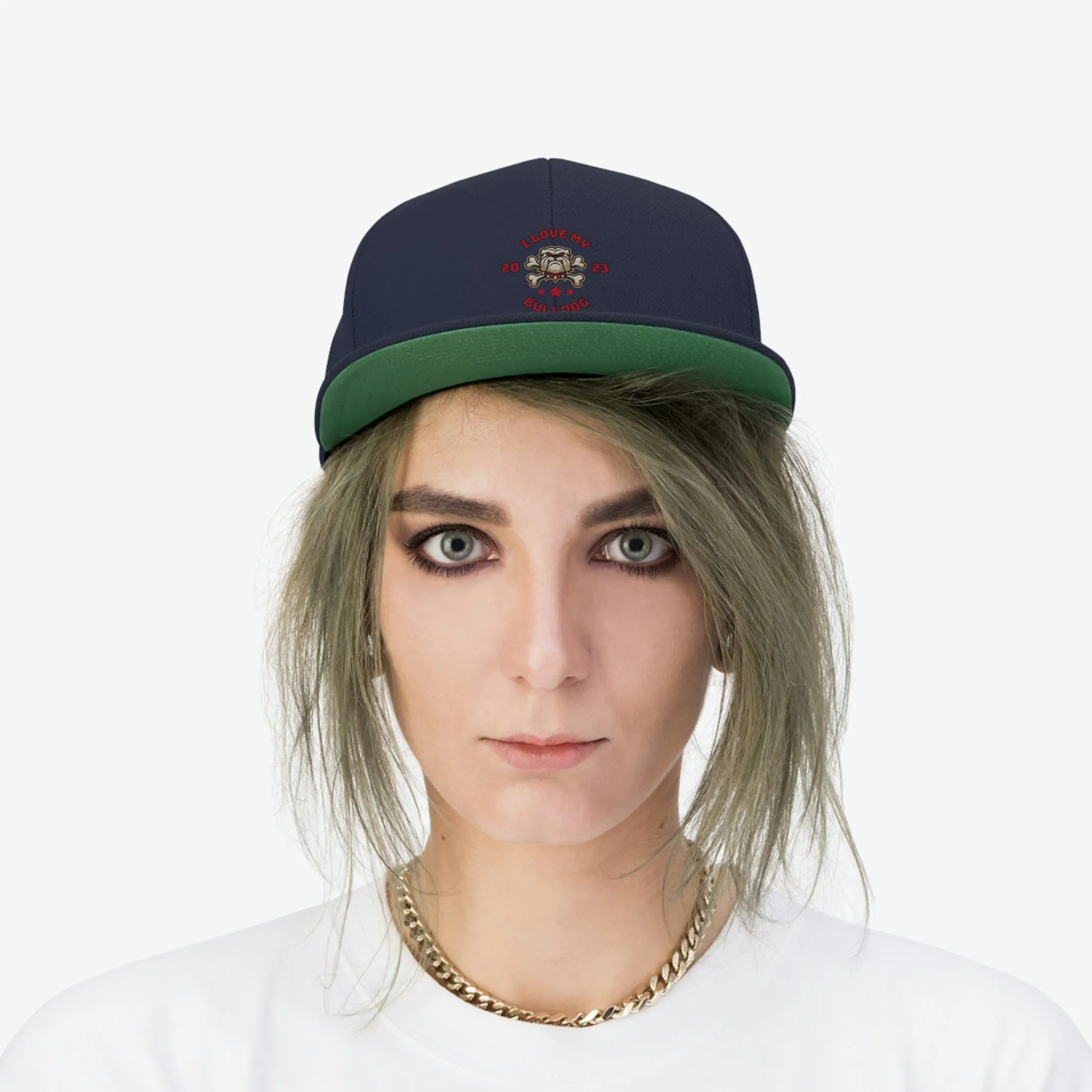 I love my Bulldog Dog POD Unisex Flat Bill Hat