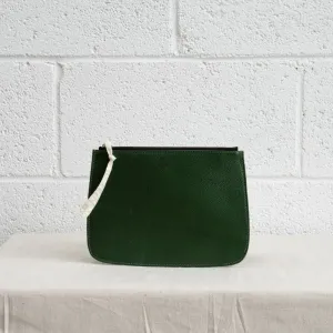 Leather Clutch - Green textured leather | gold zipper | fabric pull tab | cloth lining