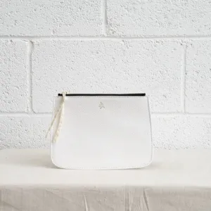 Leather Clutch - White textured leather | gold zipper | fabric pull tab | cloth lining