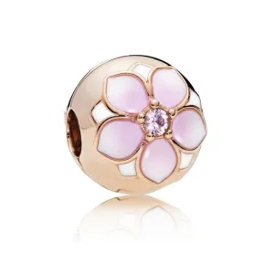 Magnolia 14k Rose Gold-plated clip with blush pink crystal, white and shaded pink enamel