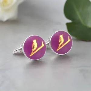 MarZthomson Botanic Series - Round Gold Sunbird Cufflinks in Purple