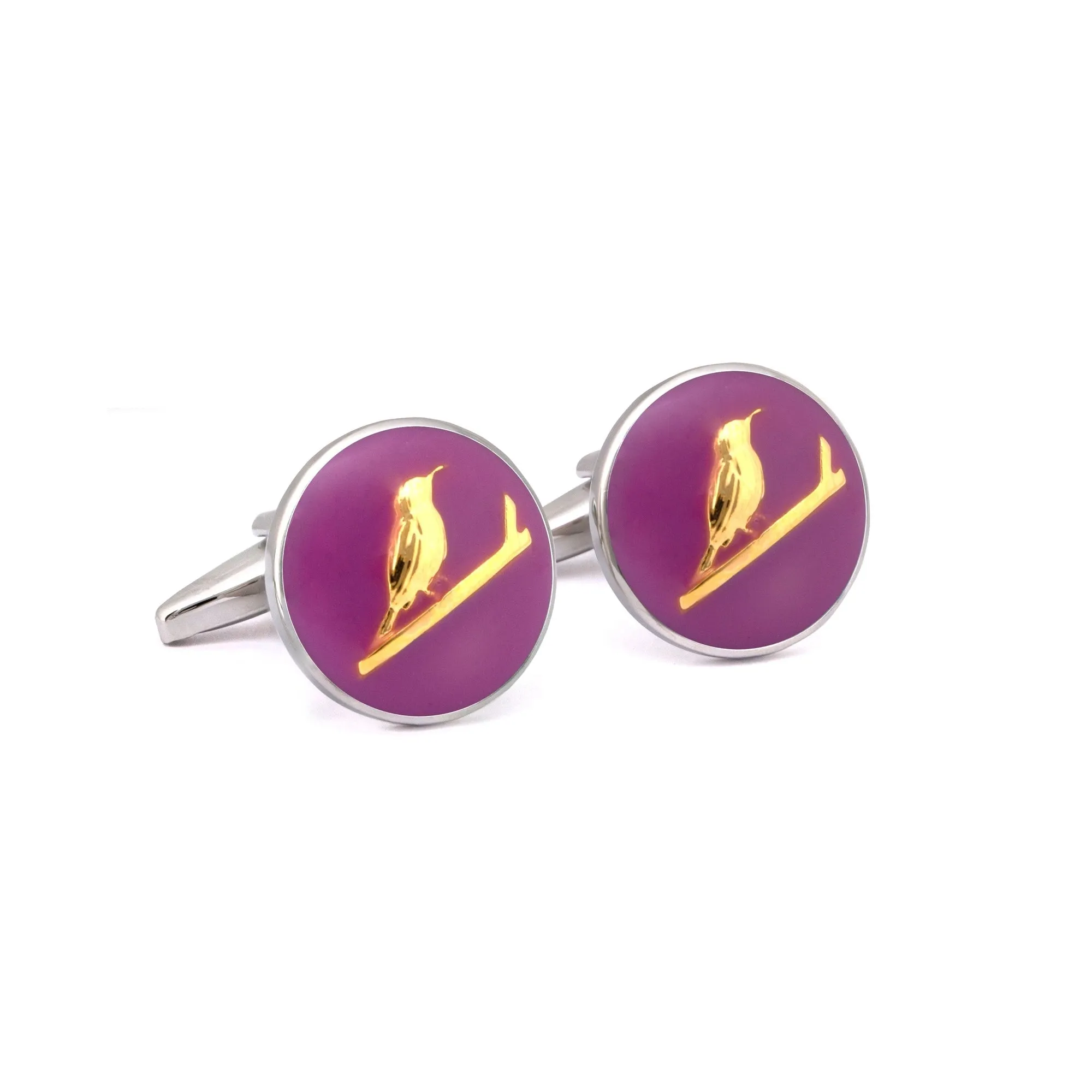 MarZthomson Botanic Series - Round Gold Sunbird Cufflinks in Purple