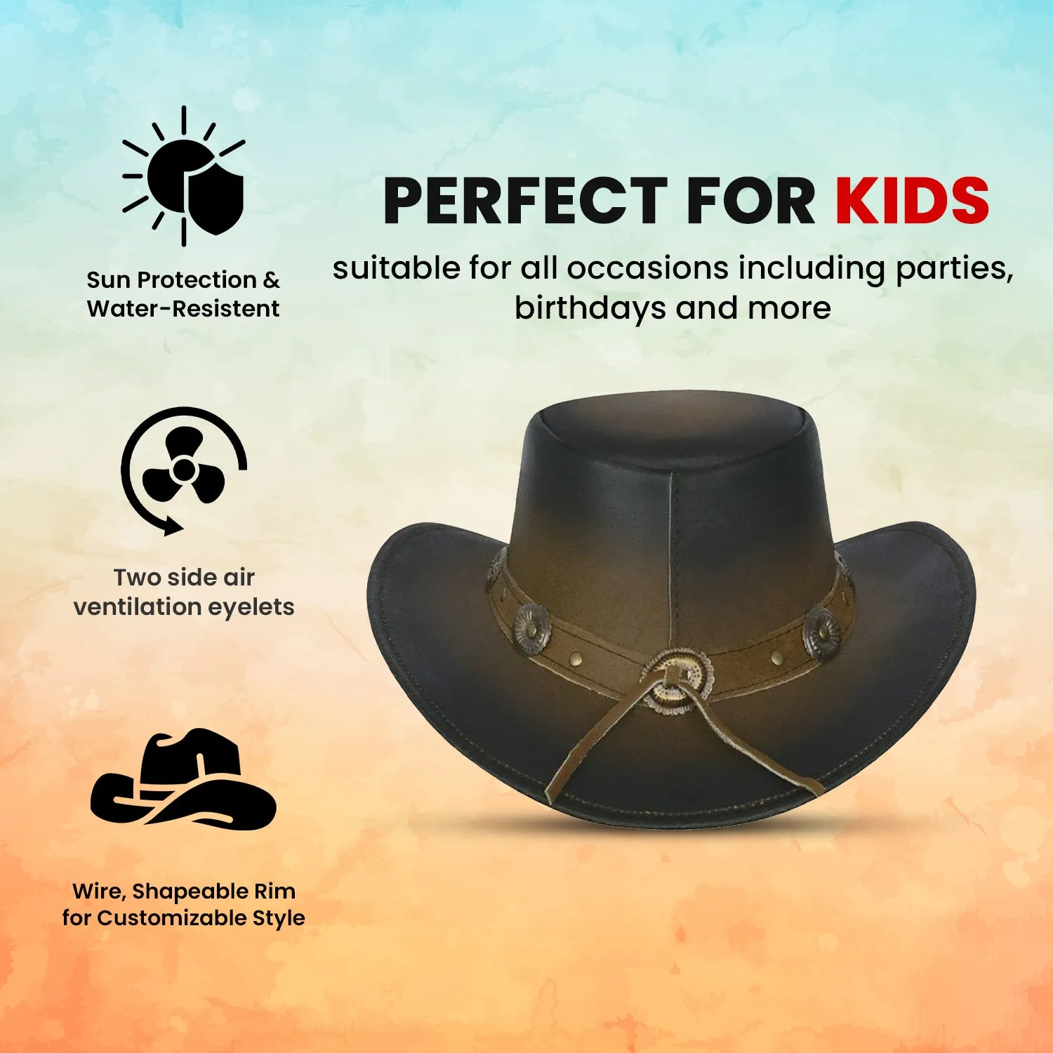 New Leather Cowboy Western Aussie Style Hat Conchos
