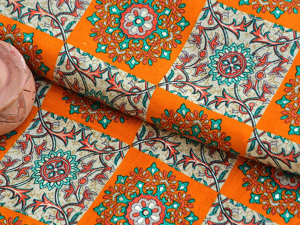 Oranges Multicolor Traditional Digital Print Cotton Rayon Fabric