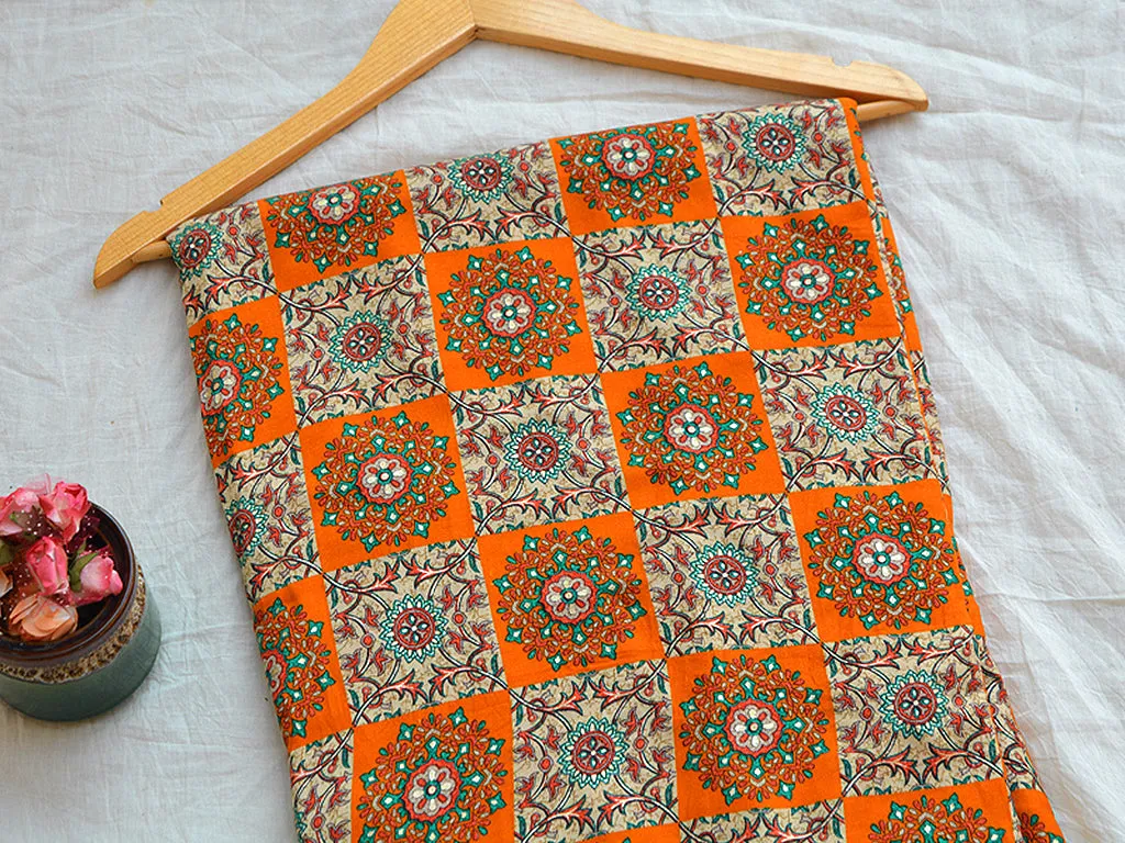 Oranges Multicolor Traditional Digital Print Cotton Rayon Fabric