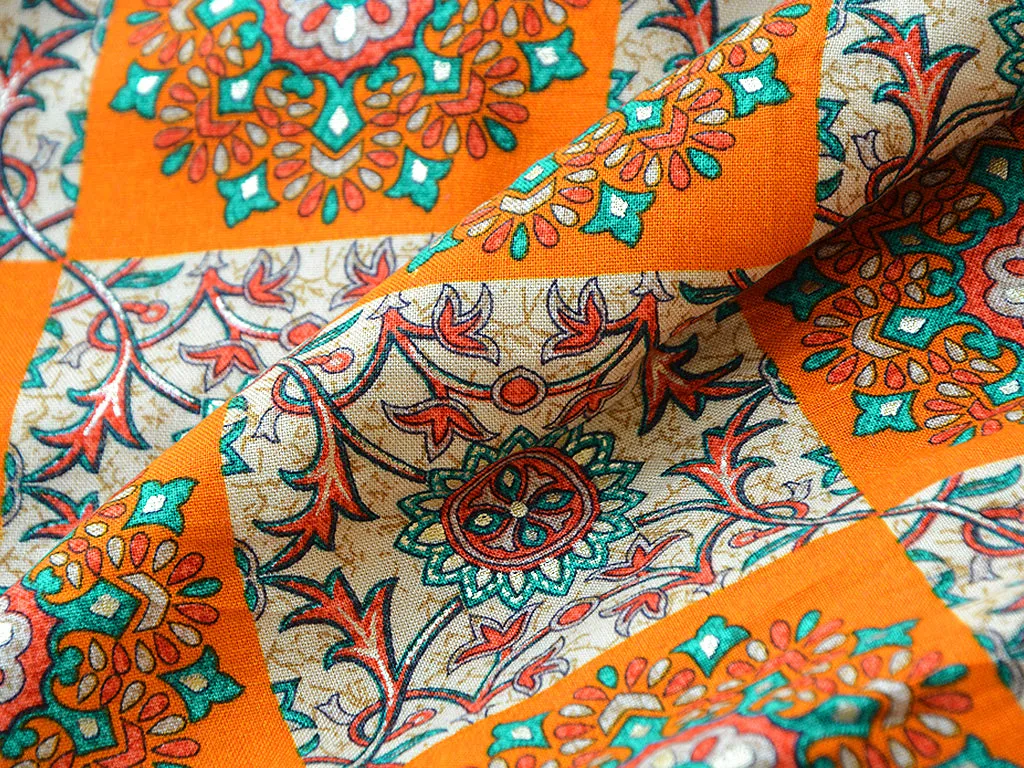 Oranges Multicolor Traditional Digital Print Cotton Rayon Fabric