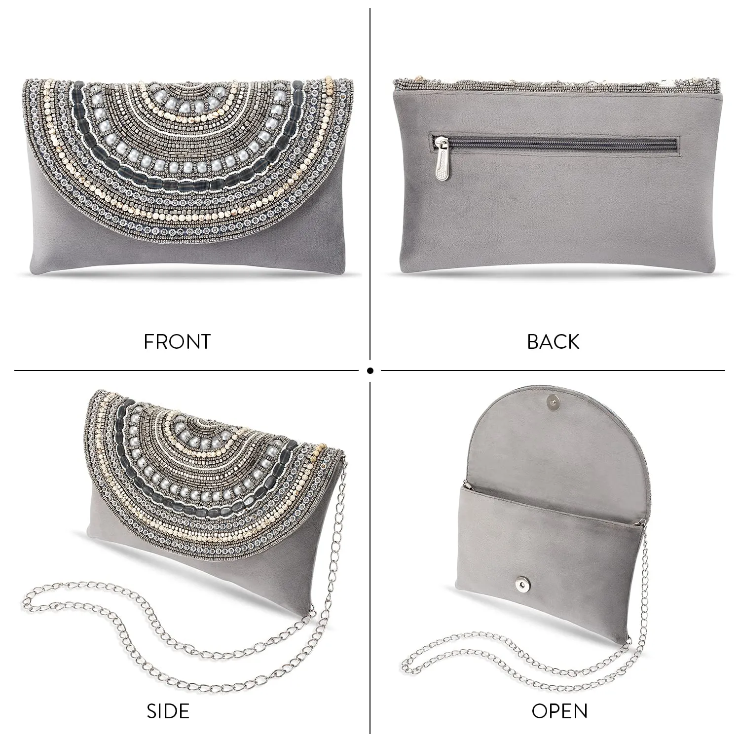Peora Clutch Purses for Women Wedding Handmade Evening Handbags Party Bridal Clutch (C12GRY) Grey