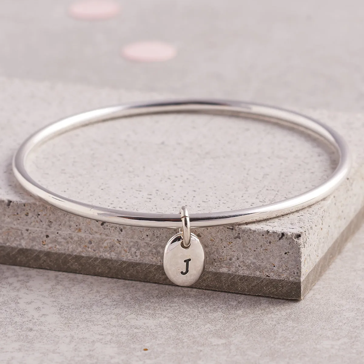 Personalised Pebble Silver Charm Bangle