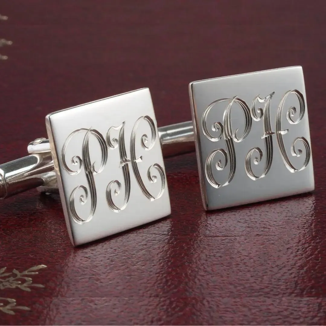 Personalised Sterling Silver Square Cufflinks Hand Engraved