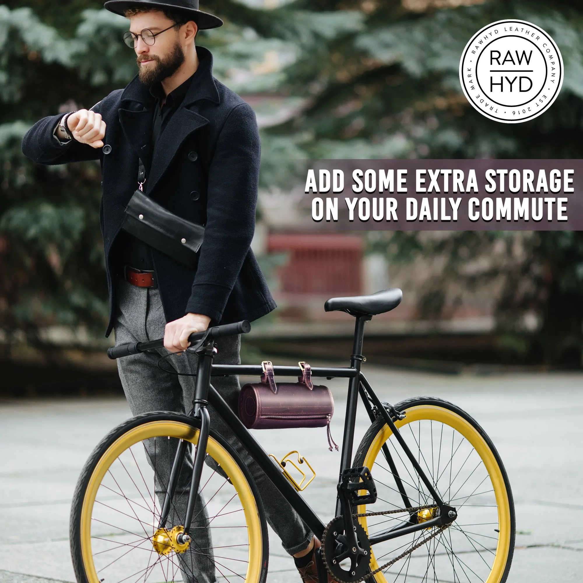 RAWHYD - Leather Bike Handlebar Bag for Bicycles