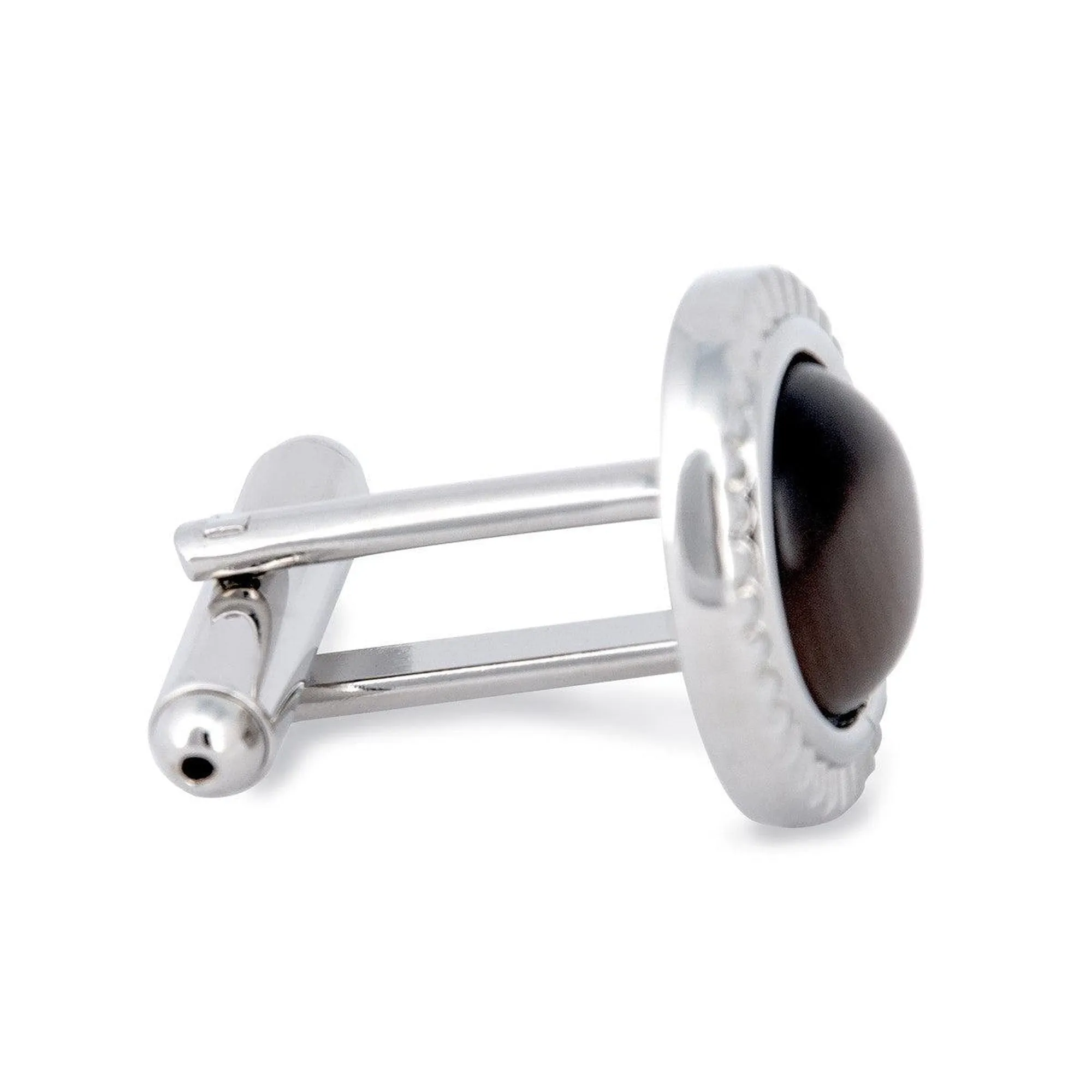 Round Brown Catseye Cufflinks with Detailed Cut Rim (Online Exclusive)