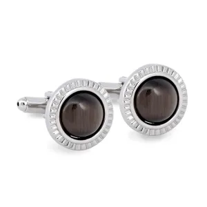 Round Brown Catseye Cufflinks with Detailed Cut Rim (Online Exclusive)